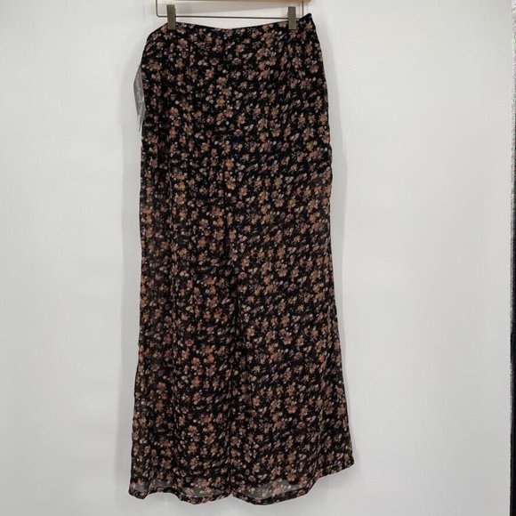 Spoon Jeans Women's Floral Wide Leg Pants Black orange side zip size XL NWOT - Picture 4 of 5